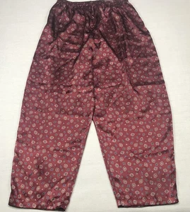 Womens Satin Lounge Pants Pajama Pull-on Bottoms Size XXL Burgundy Preppy Print - Picture 1 of 7