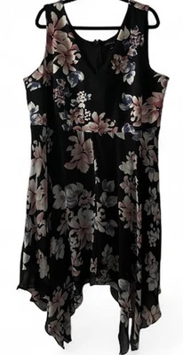 Lane Bryant Black Floral Handkerchief Hem Midi Sleeveless Dress Fairycore Sz 22 - Image 1 of 4