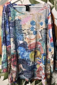 Blusa Ali Miles 3X Top Cuello Barco Colorida Manga Larga - Imagen 1 de 5