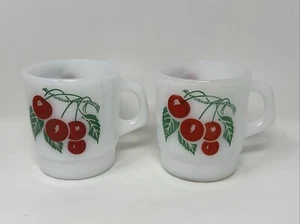 Vintage Milk Glass Cups Mugs With Cherries Termocrisa Stackable - Picture 1 of 15