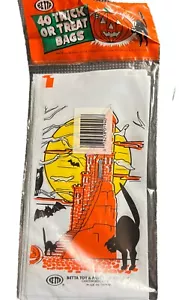 Vintage NOS Betta Halloween 40 Trick Or Treat Plastic Candy Bags Orange Castle - Picture 1 of 2