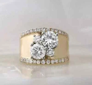 1.50Ct Round Simulated Diamond Wedding Band Ring 14k Yellow Gold Plated Silver - Picture 1 of 6