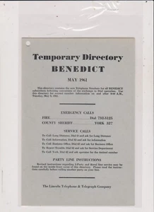 VINTAGE MAY,1961 BENEDICT,NE PHONE DIRECTORY FREE SHIP IN U S - Picture 1 of 1