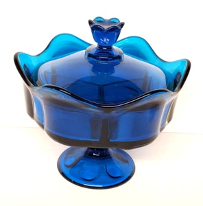 Vintage Viking 6 Petal Candy Dish and Lid Epic Bluenique Divided Blue - Picture 1 of 15