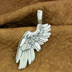 925 Sterling Silver Huge Angel Wing Pendant 2-Sides Biker Punk Pendant TA212A JP - Picture 1 of 12