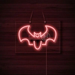 Halloween Bat 14"x9" Pink Neon Sign Light Party Room Wall Decor Handmade Artwork - Picture 1 of 1