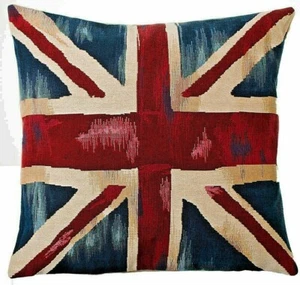 ANTIQUE UNION JACK FLAG BELGIAN TAPESTRY CUSHION COVER WITH ZIP, 18" X 18" 01837 - Picture 1 of 6