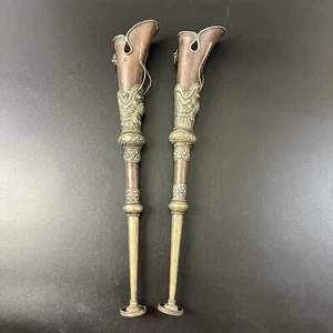 Vtg Tibetan Buddhist Ceremonial Dragon Trumpet Horn Set Pair Brass Copper 17" - Picture 1 of 12