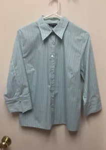 Lands' End Größe 14 blau/weiß/orange/gelb 3/4-Ärmel gestreift Button-Down-Top - Bild 1 von 8