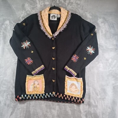 Libro de Cuentos Tejidos Cárdigan Suéter Grande Tapiz de Ángeles Querubín Botones Artístico Foto 1 de 4