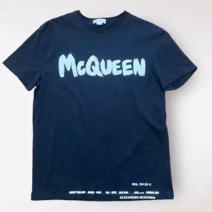 Alexander McQueen Black Logo-Print Tee Shirt Size M - Picture 1 of 9