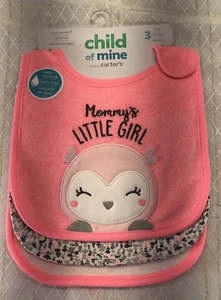 Child Of Mine Carters 3pk Waterproof Infant Baby Bib Girl Owl Pink Mommy’s Girl - Imagen 1 de 8