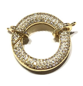 Real 18K Gold Plated Micro Pave Cubic Zirconia Spring Gate Clasps, Large Clasps