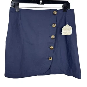 Altar'd State NEW Navy Blue Cotton Mini Wrap Skirt Large Casual Nautical Button - Picture 1 of 8