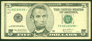 2003 A    5 Dollars    ( FG 98* )  World paper money currency banknotes. - Picture 1 of 3