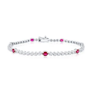 Silver Lab-Grown 1.40ct Oval Ruby & 0.09ct Natural Diamond Bracelet - Picture 1 of 1