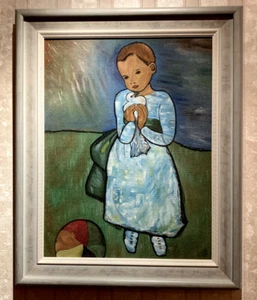 Handgemaltes Ölgemälde nach Picassos „Kind mit Taube“, signiert und gerahmt - Bild 1 von 6