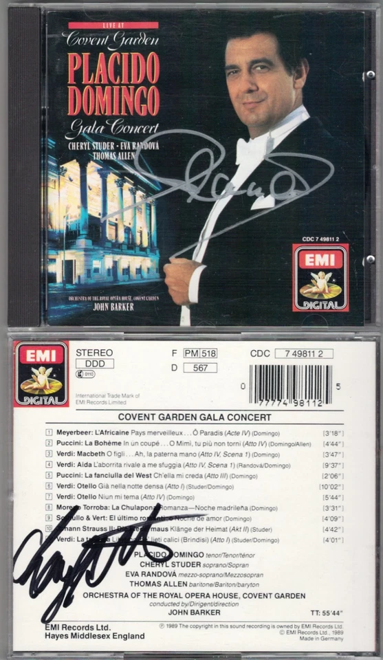 Placido DOMINGO & Cheryl STUDER Signed COVENT GARDEN GALA 1988 Thomas ALLEN CD - Bild 1 von 1