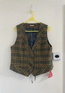 Ladies Joe Browns Mustard Yellow Check Wool Blend Waistcoat Size 16 - Picture 1 of 10
