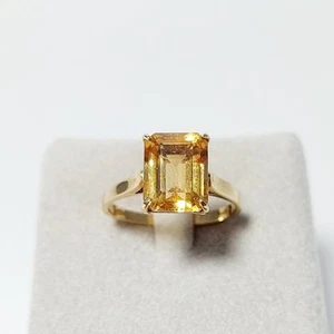 Women's 750 18k Yellow Citrine Quartz Natural Rectangular 18kt Gold Ring - Picture 1 of 12