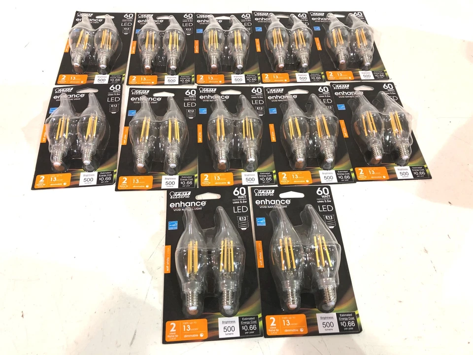 12 pk Feit Electric 60W Equivalent LED E12 Soft white Dimmable Light Bulb 2PK - Image 1 of 2