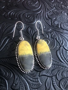Handwerkliche alte Südwesten natürliche gelbe Hummel Jaspis Ohrringe 2" Ovale - Bild 1 von 5