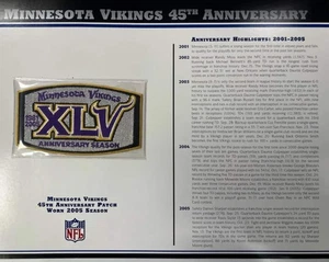 2005 Minnesota Vikings 45th Anniversary Willabee & Ward Patch With Stat Card - Picture 1 of 2