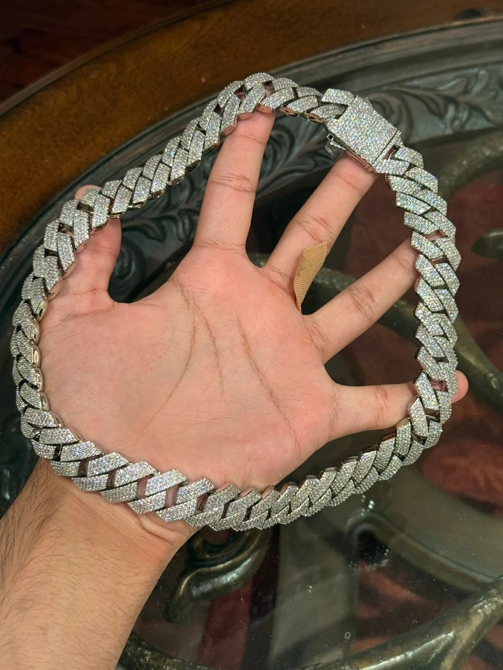 CADENA CUBANA PAVIMENTADA HELADA 20 MM 4 FILAS *PASA PROBADOR DE DIAMANTES* Foto 1 de 4