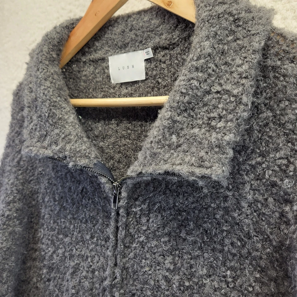 Suéter Lush Fuzzy Cremallera Completa Mujer Grande Gris Bolsillos Chaqueta Foto 1 de 4