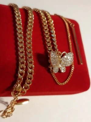 Damen Halskette Schmetterling Kette Zirkon Anhänger Frauen Schmuck Gold Frau Neu - Bild 1 von 4