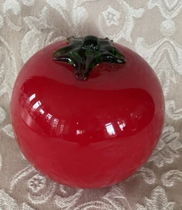 Art Glass Red Tomato With Green Stem - Picture 1 of 5
