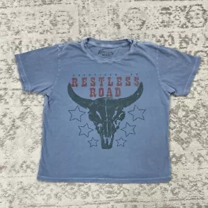 Restless Road T-Shirt Women's Blue Western Cowboy Print Shirt Size Medium - Picture 1 of 6
