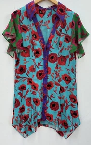 Alice Olivia Dress Small Blue Red Floral Asymmetrical V Neck - Picture 1 of 5
