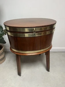 George III Mahogany Brass Bound Cellarette Wine Cooler - Picture 1 of 15