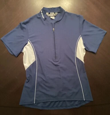 Jersey de ciclismo SUGOI manga corta 1/4 cremallera talla M mediano azul/blanco hecho en Canadá Foto 1 de 4