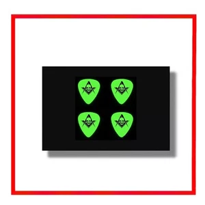 CARD w\Lot 4 GIFT Freemason Masonic Skull Glow in the Dark Electric Guitar Pick - Picture 1 of 24