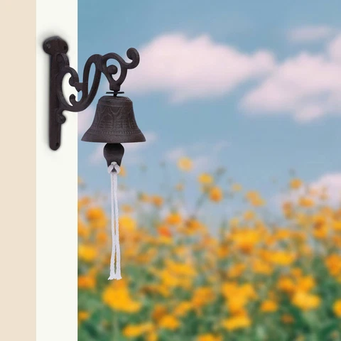 Black Rustic Wall Art Cast Iron Hanging Ship Bell Captains Bell Doorbell +Rope Cover