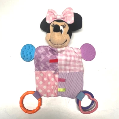 Brinquedo de atividade Disney bebê Minnie Mouse mordedor cobertor anéis amorosos etiquetas - Imagem 1 de 4