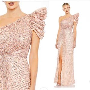 Mac Duggal One Shoulder Puff Rosegold Pailletten Abendkleid Gr. 8 neu mit Etikett - Bild 1 von 10