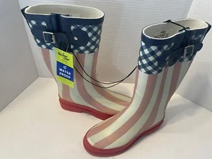 NWT Women's Western Chief Red White Blue Rain Rubber Pull On Boots Size 7 - Picture 1 of 5