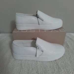 Women's Size 9.5 Just Fab Courtney Bright White Slip On Platform Sneakers - Picture 1 of 8