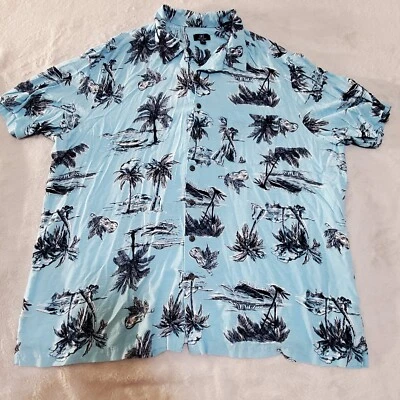 Camisa George Para Hombres 2XL XXL Azul Palm Island Guitarra Hawaiana Abotonada Foto 1 de 4