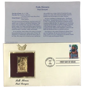 1996 Folk Heroes Paul Bunyan 22kt Gold Golden Replica Cover Stamp First Day Worn - Picture 1 of 5