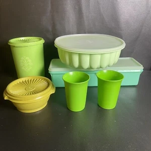 Vtg 70s 80s Tupperware Retro Green Storage Containers Cups Jello Molds & More - Picture 1 of 24