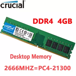 Crucial DDR4 4GB 2666 Mhz PC4-21300 288pins Desktop Memory Dimm Ram 1X4GB - Picture 1 of 8