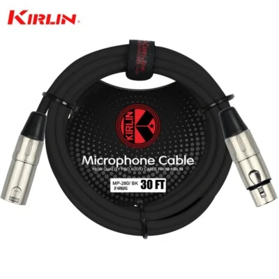Kirlin 30FT 3-Pin XLR Male to Female 20AWG Microphone Cable MP-280-30/BK