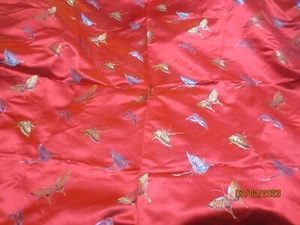 2 yds x 44" wide RED Butterfly Brocade Damask Faux Silk Satan Fabric - Picture 1 of 11