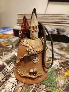 Hand-crafted Terra Cotta Bell Ceramic Village Leading To Mission Church Signed  - Picture 1 of 7