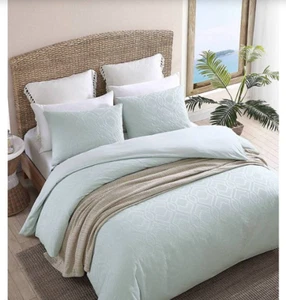 Tommy Bahama Textured Waffle Comforter Set FULL / QUEEN Mineral Blue 100% Cotton - Picture 1 of 10