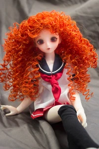 Peluca de muñeca rizos salvajes estilo Mayumi - naranja otoño BJD 6-7"" y 8-9"" talla - Imagen 1 de 2